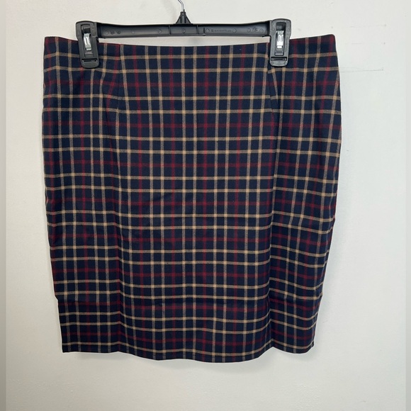 Alice’s Pig Plaid Pencil Skirt - Tartan Red, Navy and Cream with front pleat - Picture 2 of 8